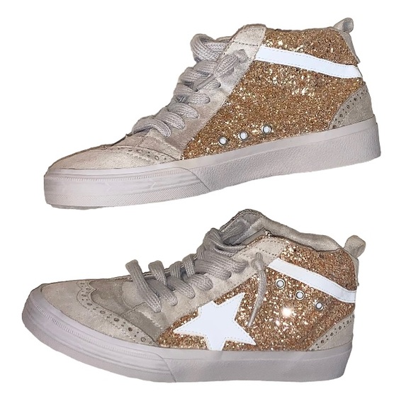 ShuShop shu shop RINA Hi-Top sneakers gold glitter tennis shoes women’s size 6.5 - Picture 12 of 14
